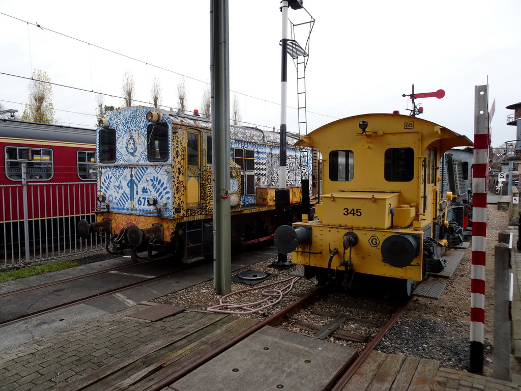 Old trains at the exterior Werkterrein area of the Spoorwegmuseum