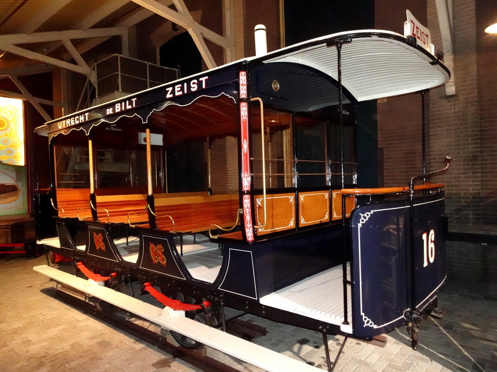 Old tram in front of the Loods Nijverdal room at the Werkplaats hall of the Spoorwegmuseum