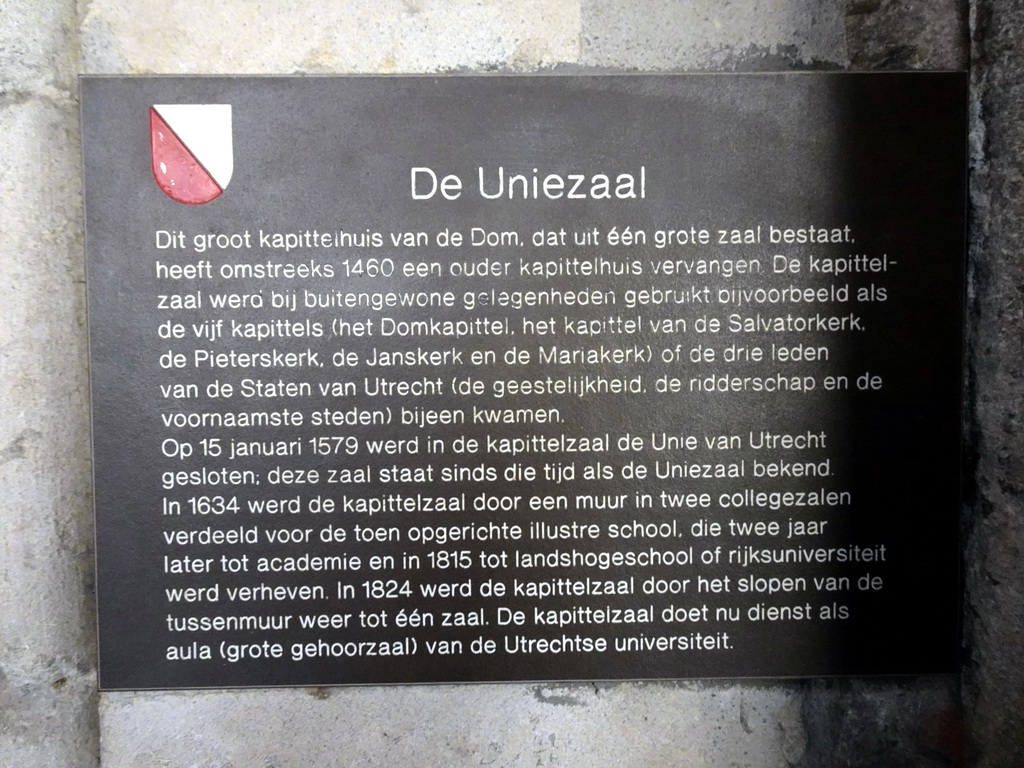 Explanation on the Uniezaal building at the south side of the Domtuin garden