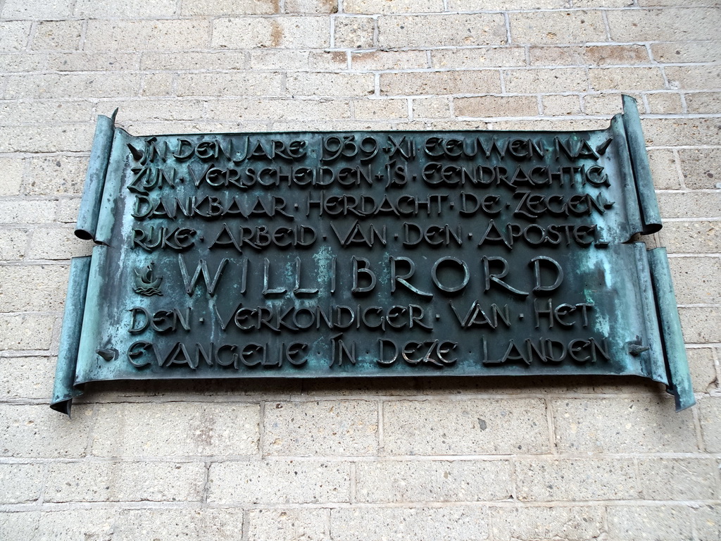 Plaque about Saint Willibrord at the west wall of the Domtuin garden