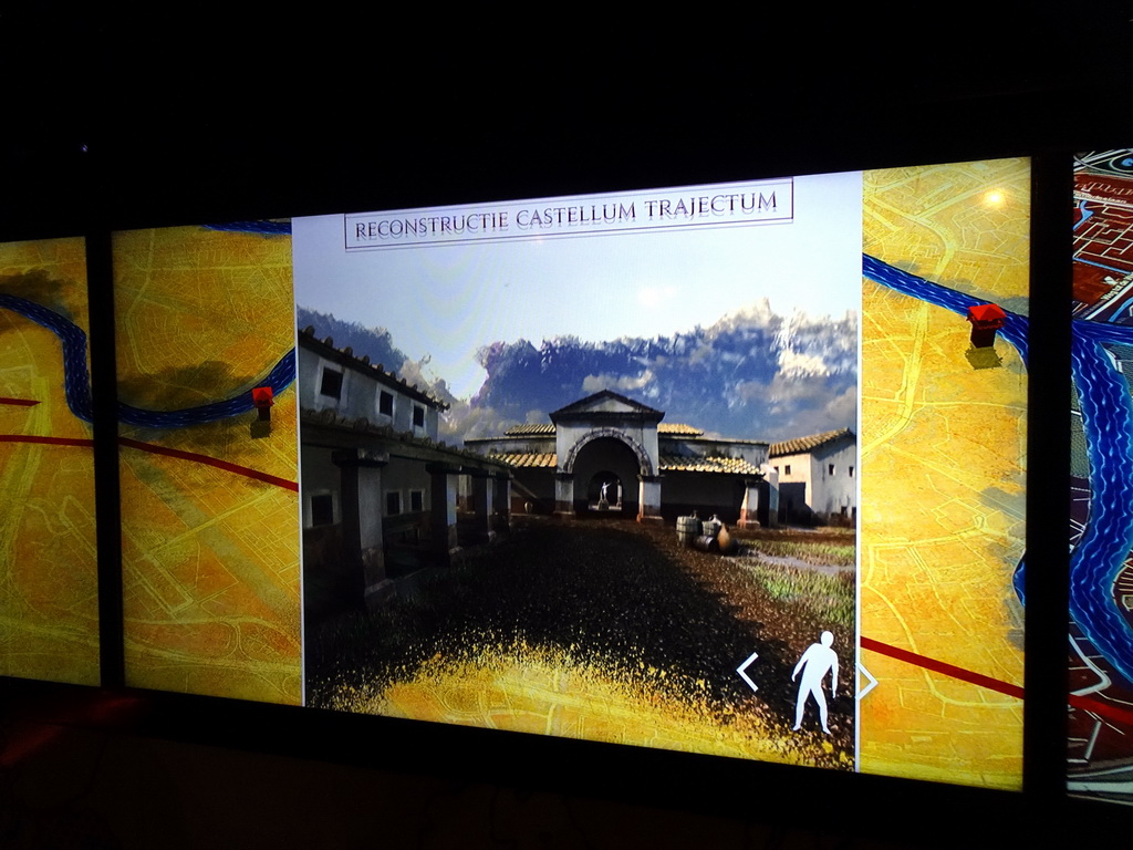 Screen with an wnimation of the Roman fort at the Domplein area, at the introduction room of the DomUnder exhibition building