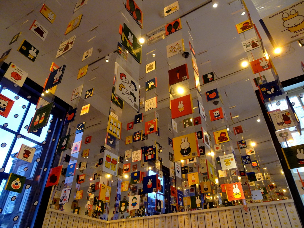 Nijntje books hanging on the ceiling of the Exhibit Room at the ground floor of the Nijntje Winter Museum