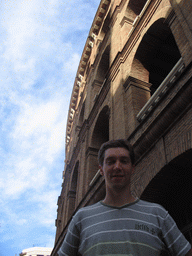 Tim in front of the northwest side of the Plaza de Toros de Valencia bullring at the Carrer d`Alacant street