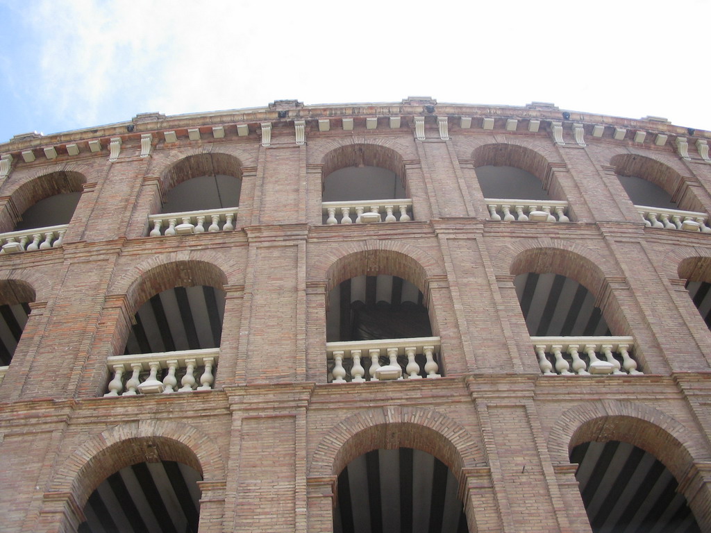 Facade of the northwest side of the Plaza de Toros de Valencia bullring at the Carrer d`Alacant street
