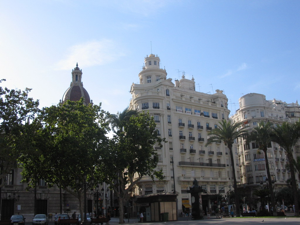 West side of the Plaça de l`Ajuntament square with the northeast side of the City Hall