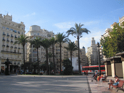 Northwest side of the Plaça de l`Ajuntament square with the fountain