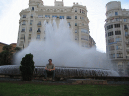 Tim at the fountain at the north side of the Plaça de l`Ajuntament square