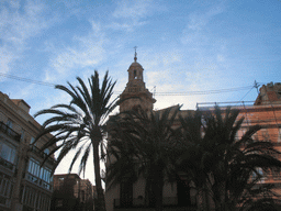 The tower of the Iglesia de Santa Catalina church, viewed from the Plaça de la Reina square