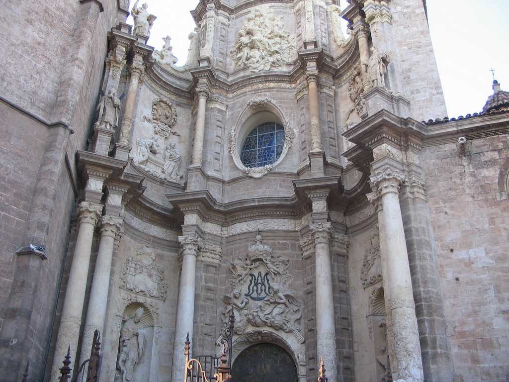 Facade of the entrance to the Valencia Cathedral at the Plaça de la Reina square