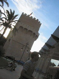 Tim at the east side of the Torres de Serranos towers at the Plaça dels Furs square