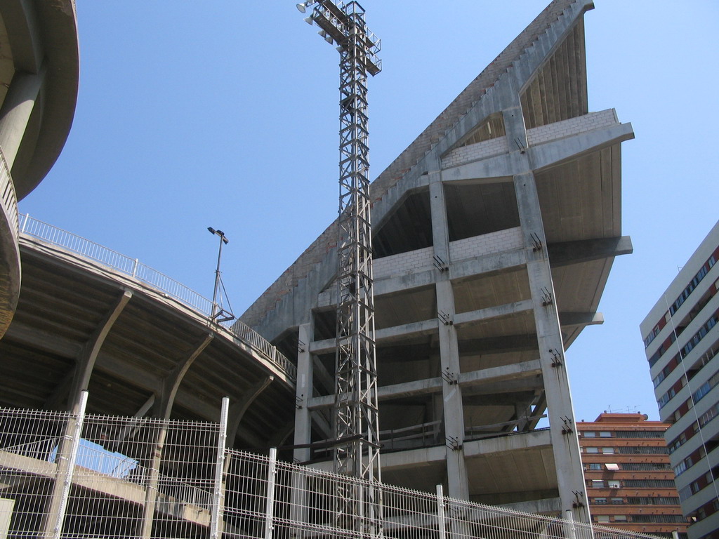 Northwest facade of the Mestalla Stadium at the Avinguda de Suècia street