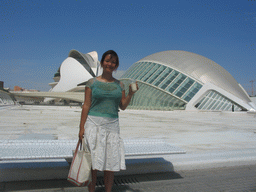 Miaomiao in front of the Palau de les Arts Reina Sofia art center and the Hemisfèric cinema at the Ciudad de las Artes y las Ciencias complex