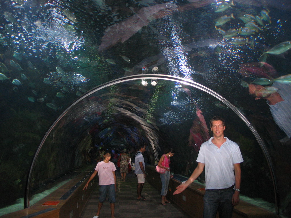 Tim at the underwater tunnel at the Oceanogràfic aquarium at the Ciudad de las Artes y las Ciencias complex