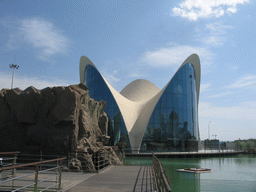 Entrance building of the Oceanogràfic aquarium at the Ciudad de las Artes y las Ciencias complex
