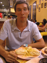 Tim having dinner at the Taberna Bocatín restaurant