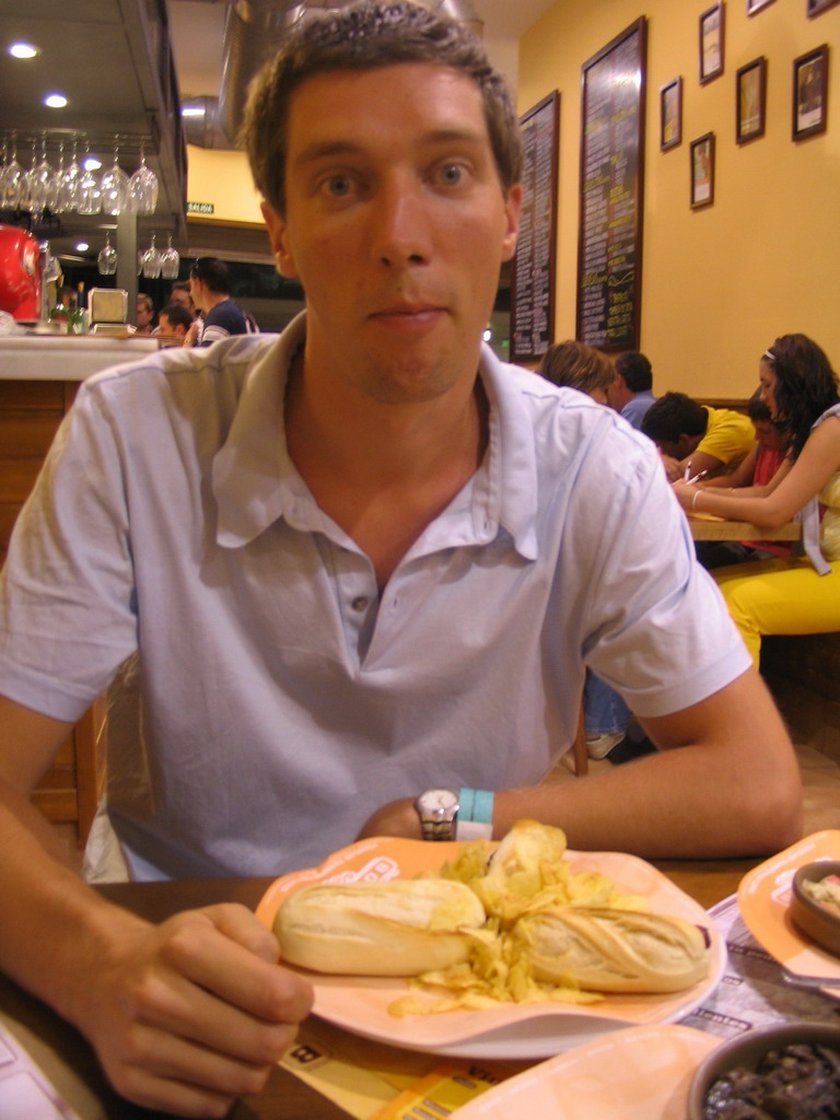 Tim having dinner at the Taberna Bocatín restaurant