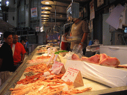 Shrimps and fish at a food stall at the Mercado Central market