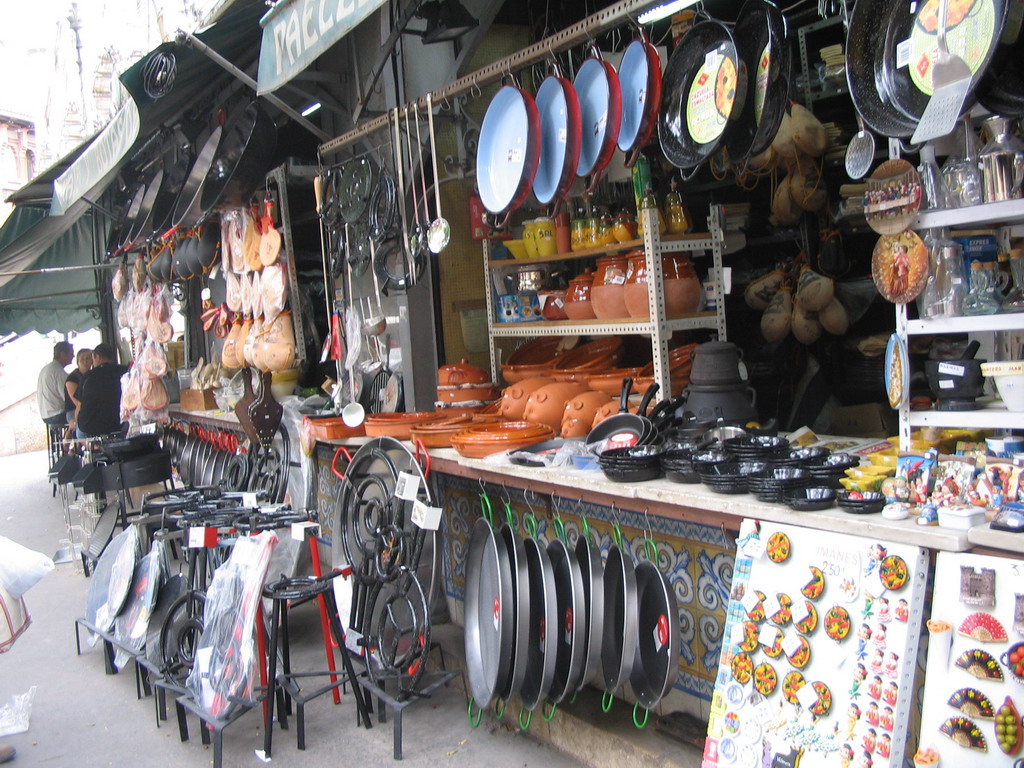 Paella pans at a street shop in the city center