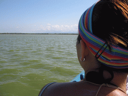 Miaomiao on a tour boat on the Albufera lagoon