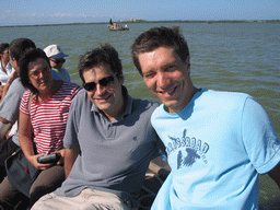 Tim and a friend on a tour boat on the Albufera lagoon