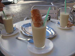 Horchata drinks at the terrace of the Orxateria Joan restaurant