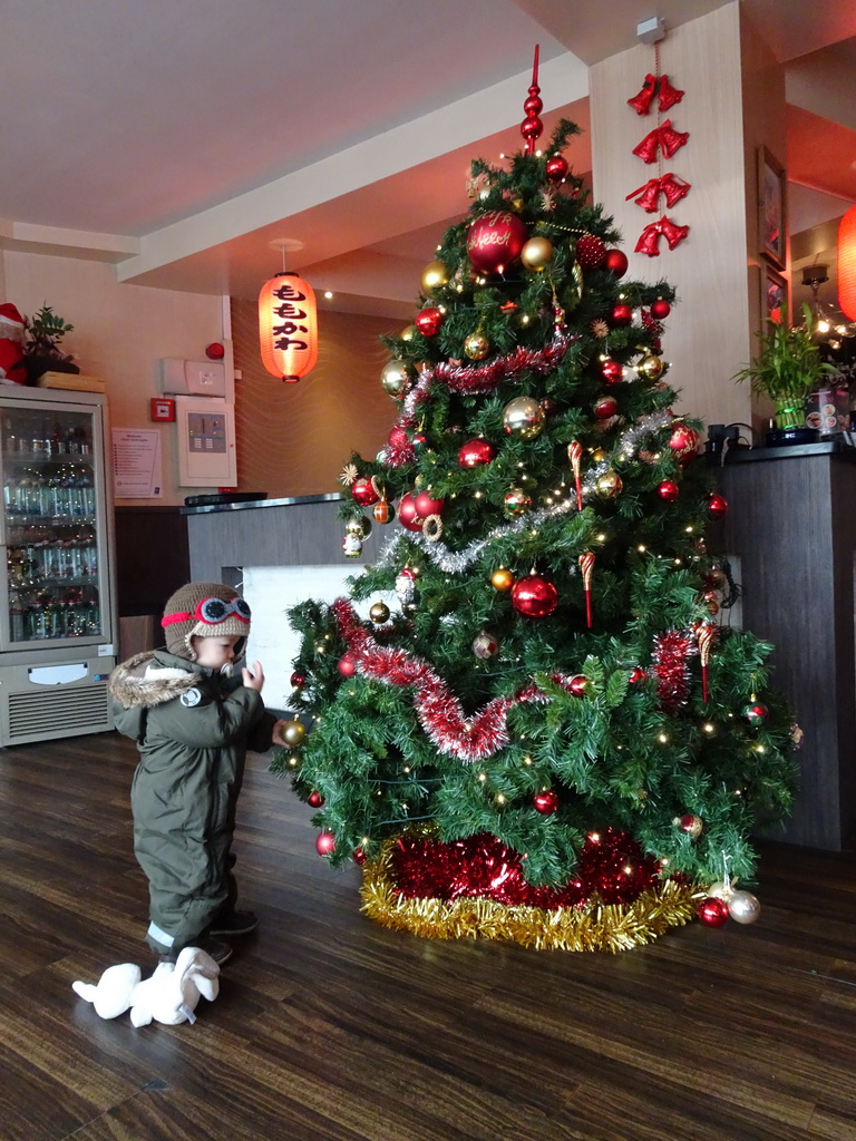 Max with a christmas tree at the Kodoo restaurant