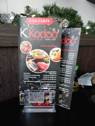 Menu at the Kodoo restaurant