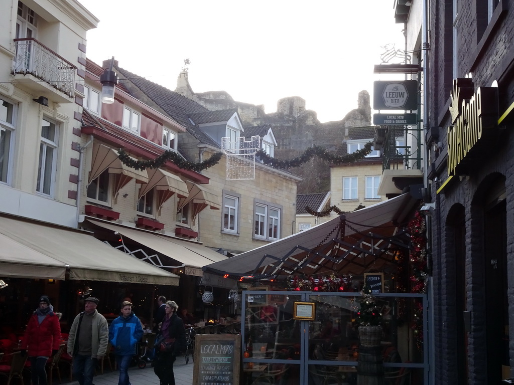 The Grotestraat Centrum street and the ruins of Valkenburg Castle