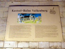 Information on the ruins of Valkenburg Castle at the Berkelpoort gate, at sunset