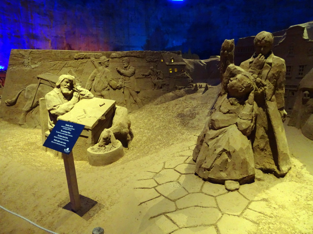 Sand sculpture of the Wishing-Table, the Gold-Ass, and the Cudgel in the Sack, at the Winter Wonderland Valkenburg at the Wilhelmina Cave, with explanation