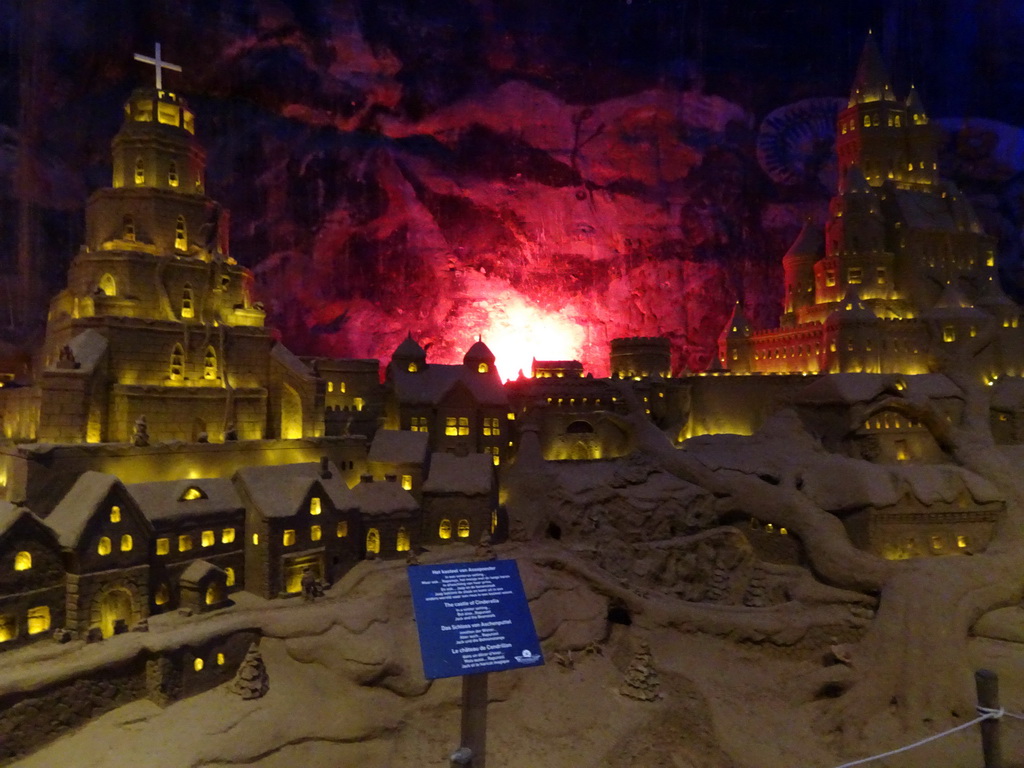 Sand sculpture of the Castle of Cinderella, at the Winter Wonderland Valkenburg at the Wilhelmina Cave, with explanation