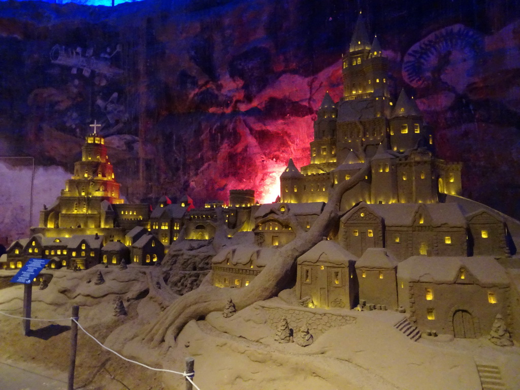 Sand sculpture of the Castle of Cinderella, at the Winter Wonderland Valkenburg at the Wilhelmina Cave