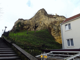 The ruins of Valkenburg Castle, viewed from the staircase at the Van Meijlandstraat street