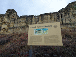 The ruins of Valkenburg Castle, viewed from the staircase at the Van Meijlandstraat street, with explanation