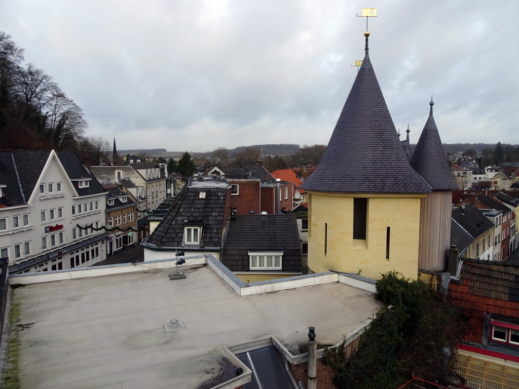 The town center with the Grendelpoort gate, viewed from the entrance to the ruins of Valkenburg Castle