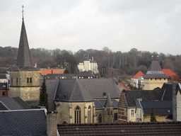 The town center with the Church of St. Nicolas and St. Barbara and the Geulpoort gate, viewed from the entrance to the ruins of Valkenburg Castle