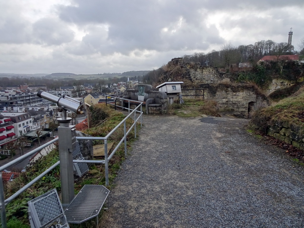 Viewing point at the east side of the ruins of Valkenburg Castle, with a view on the southeast side of town and the Wilhelmina Tower