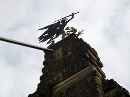 The weather vane at the ruins of Valkenburg Castle, viewed from a viewing point at the Artillery Room