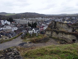 Viewing point at the east side of the ruins of Valkenburg Castle and the southeast side of town, viewed from the Knight`s Hall at the ruins of Valkenburg Castle