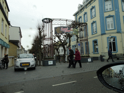 Entrance to Santa`s Village christmas market at the Lindenlaan street, viewed from the car at the Reinaldstraat street