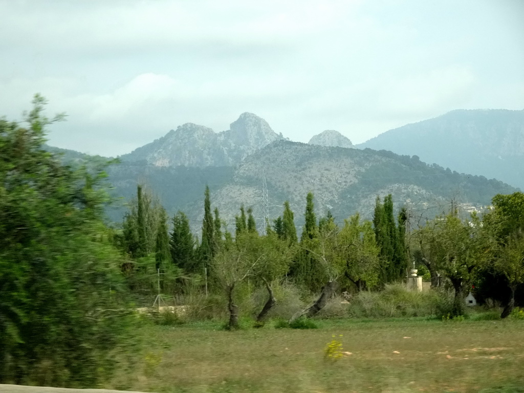 Mountains on the south side of the town, viewed from the rental car on the Ma-1110 road from Palma