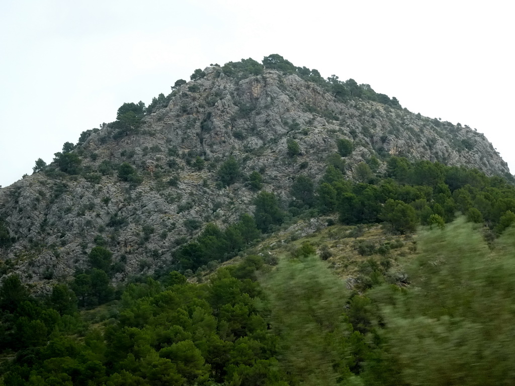 Hills on the south side of the town, viewed from the rental car on the Ma-1110 road from Palma