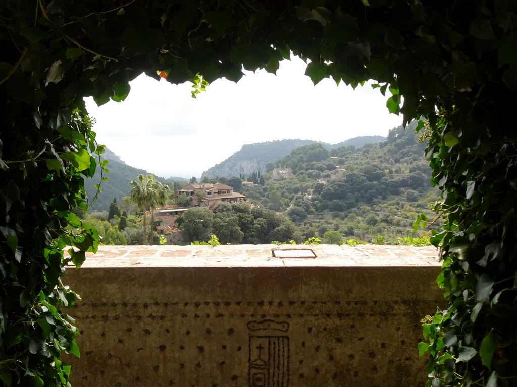 Hotel Valldemossa and another building on the south side of the town, viewed from the garden of the Museum for Frédéric Chopin and George Sand