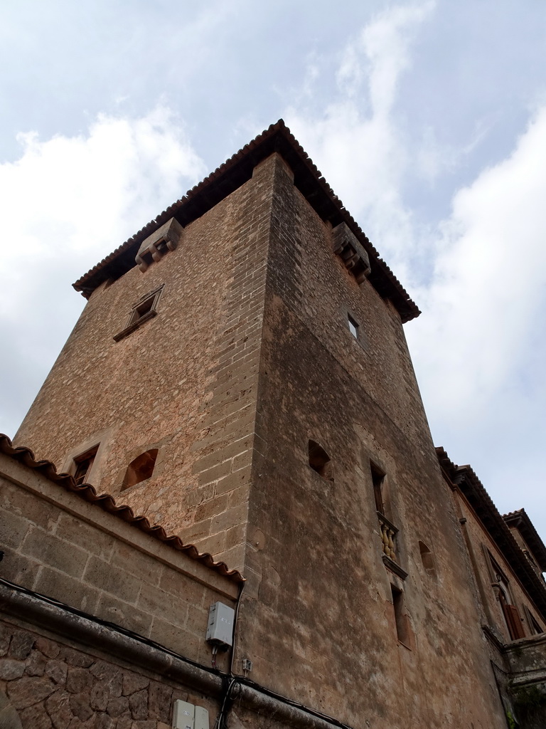 Tower of the Palau del Rei Sanç palace, viewed from the viewing point at the southeast side of the town
