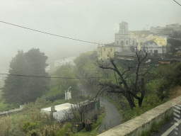 The town center with the Iglesia De San Bartolome De Las Lagunetas church, viewed from the tour bus on the GC-155 road