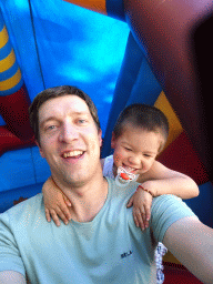 Tim and Max on a bouncy castle at the large playground at Zoo Veldhoven