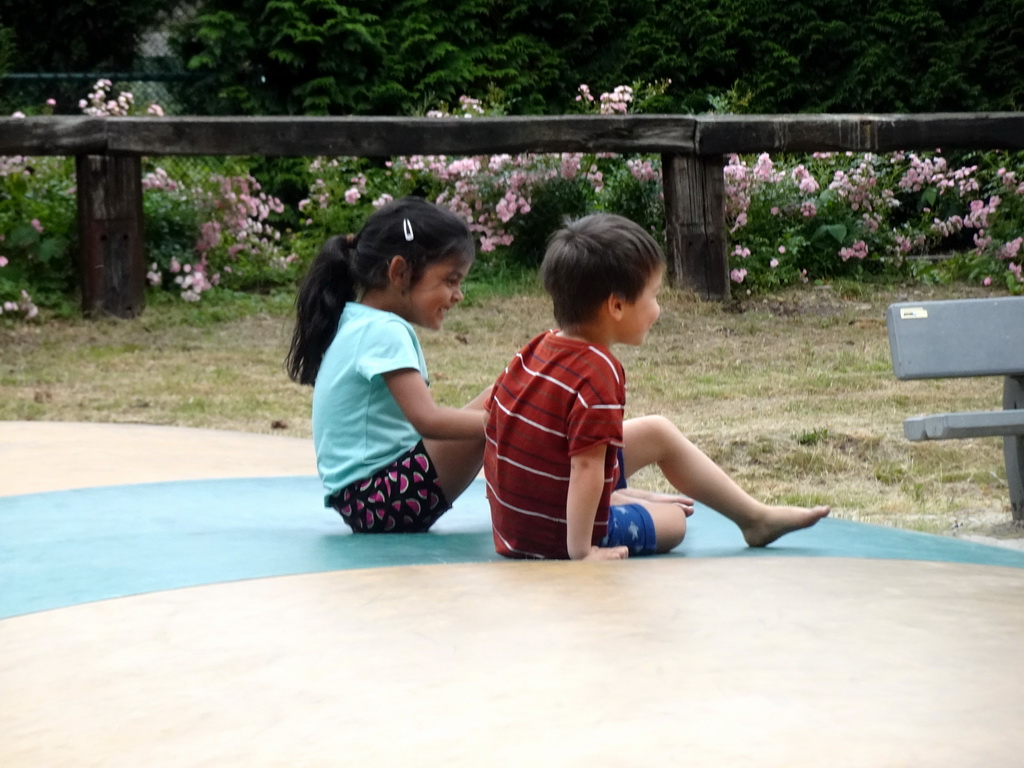 Max and a friend on the trampoline at the large playground at Zoo Veldhoven