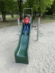 Max on a slide at the large playground at Zoo Veldhoven