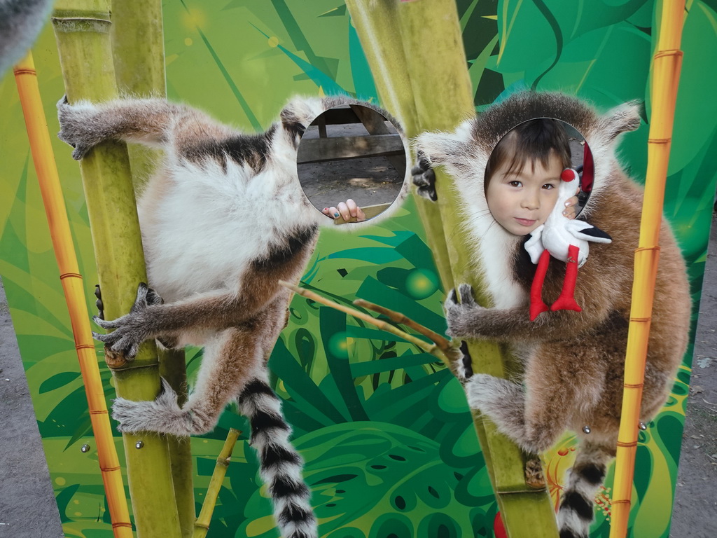 Max with a Ring-tailed Lemur cardboard at Zoo Veldhoven