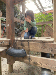 Max playing with sand in the Bamboo Jungle hall at Zoo Veldhoven